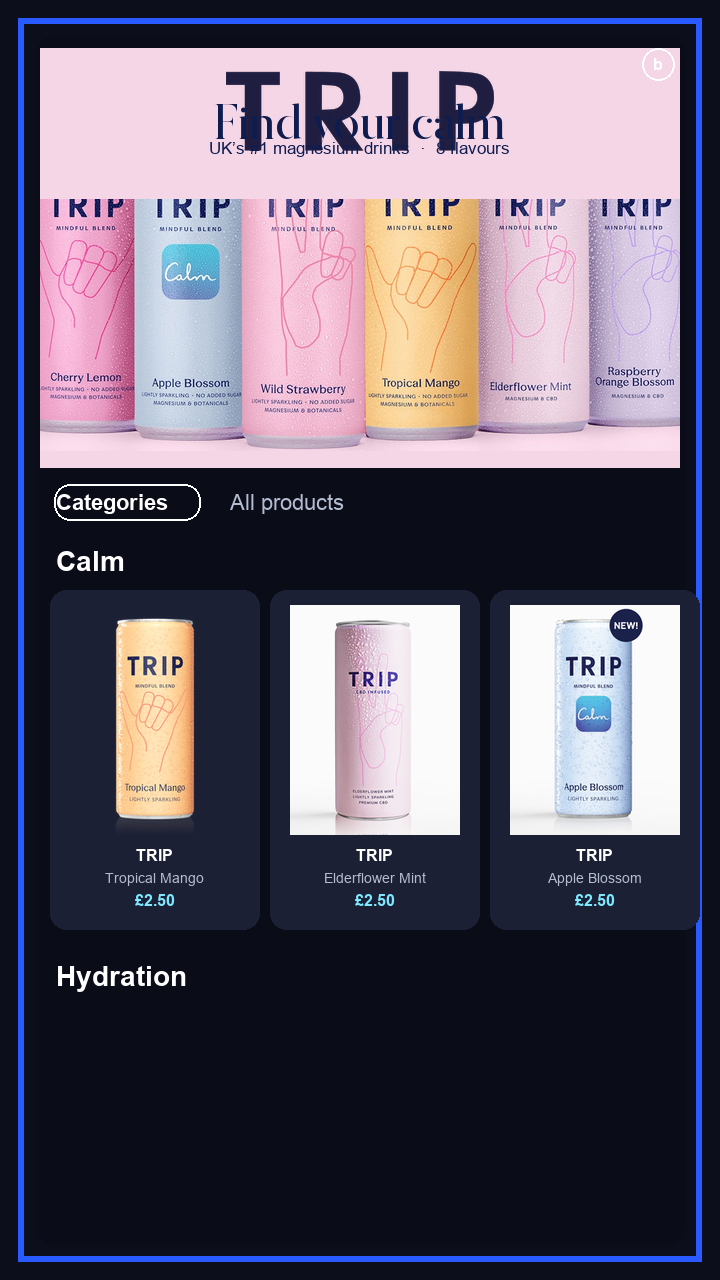 TRIP homepage banner on machine